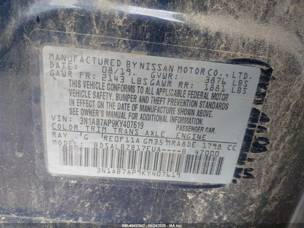 3N1AB7AP9KY407619 2019 NISSAN SENTRA photo no. 9