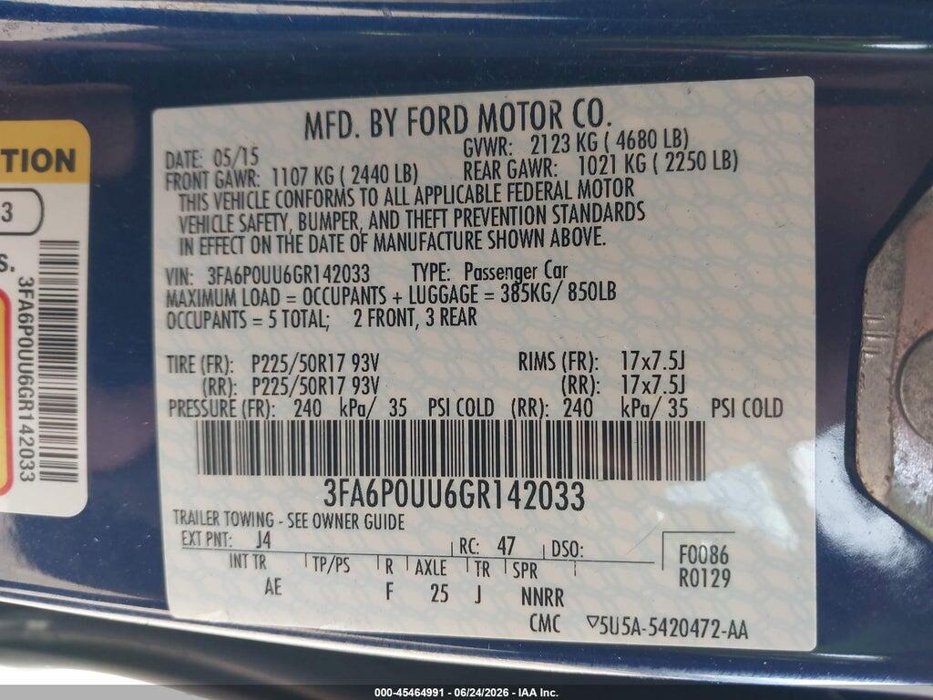 3FA6P0UU6GR142033 2016 FORD FUSION HYBRID photo no. 9