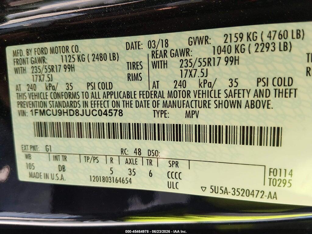 1FMCU9HD8JUC04578 2018 FORD ESCAPE photo no. 9