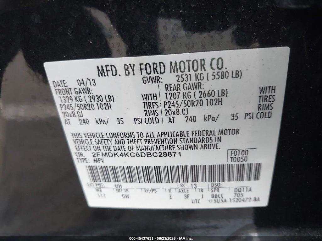2FMDK4KC6DBC28871 2013 FORD EDGE photo no. 9