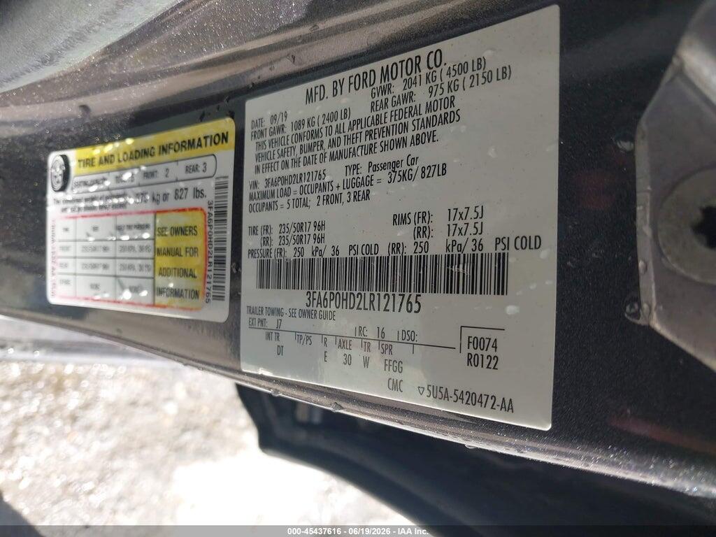 3FA6P0HD2LR121765 2020 FORD FUSION photo no. 9