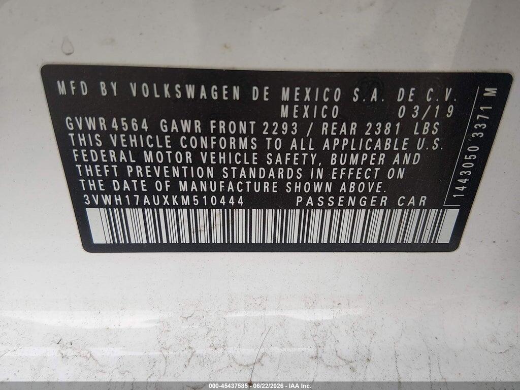 3VWH17AUXKM510444 2019 VOLKSWAGEN GOLF ALLTRACK photo no. 9