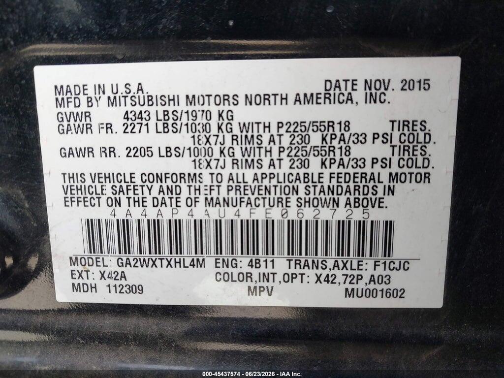 4A4AP4AU4FE062725 2015 MITSUBISHI OUTLANDER SPORT photo no. 9
