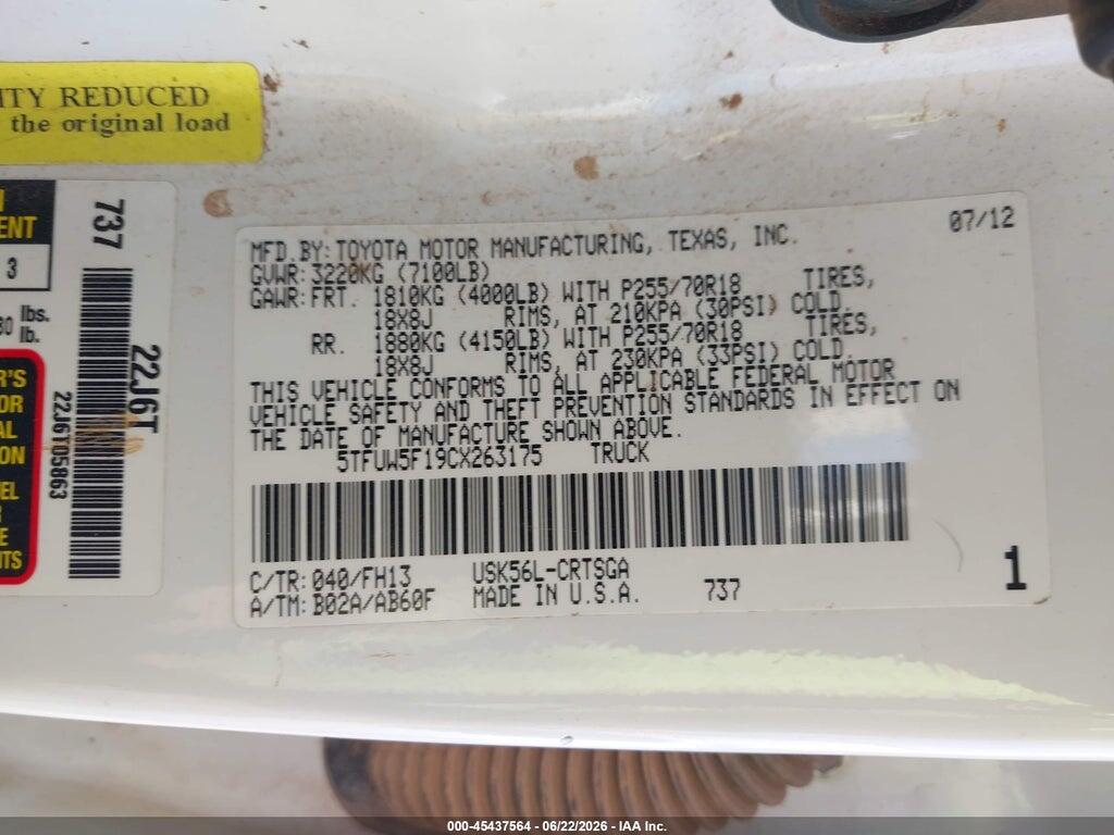 5TFUW5F19CX263175 2012 TOYOTA TUNDRA photo no. 9