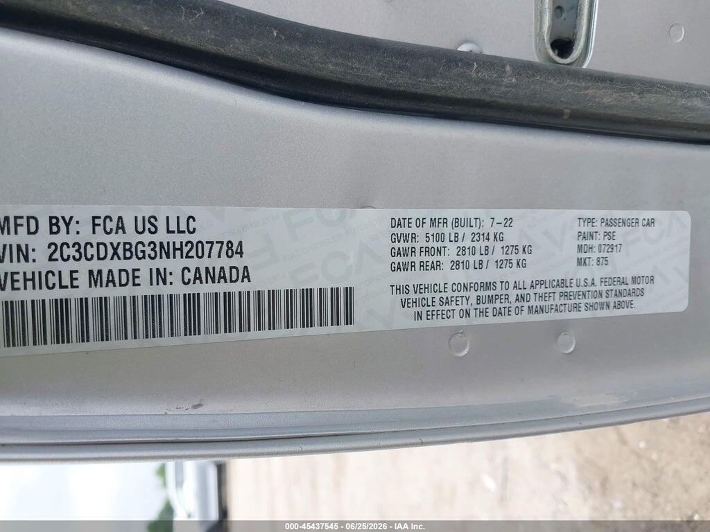 2C3CDXBG3NH207784 2022 DODGE CHARGER photo no. 9