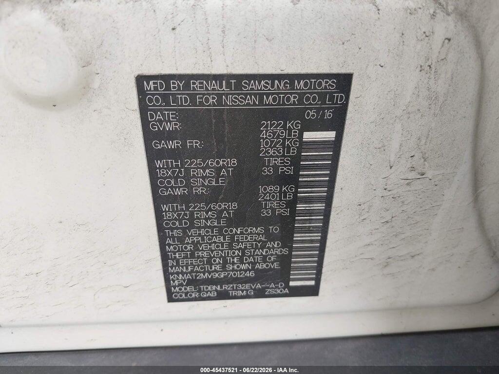 KNMAT2MV9GP701246 2016 NISSAN ROGUE photo no. 9
