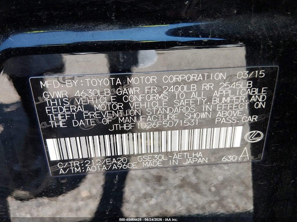 JTHBF1D26F5071531 2015 LEXUS IS 250 photo no. 9