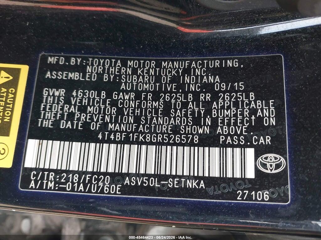 4T4BF1FK8GR526578 2016 TOYOTA CAMRY photo no. 9