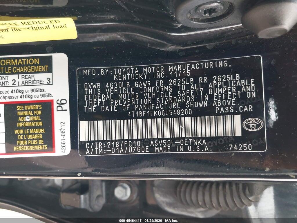 4T1BF1FK0GU548200 2016 TOYOTA CAMRY photo no. 9