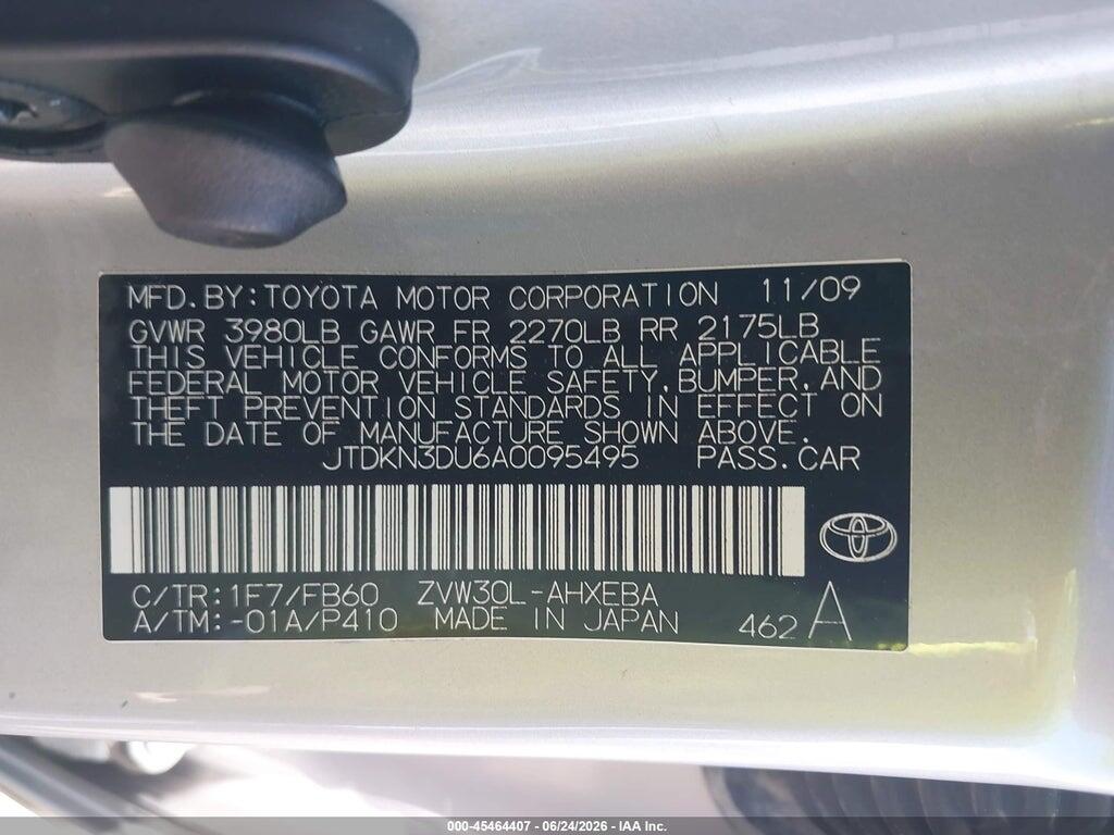 JTDKN3DU6A0095495 2010 TOYOTA PRIUS photo no. 9