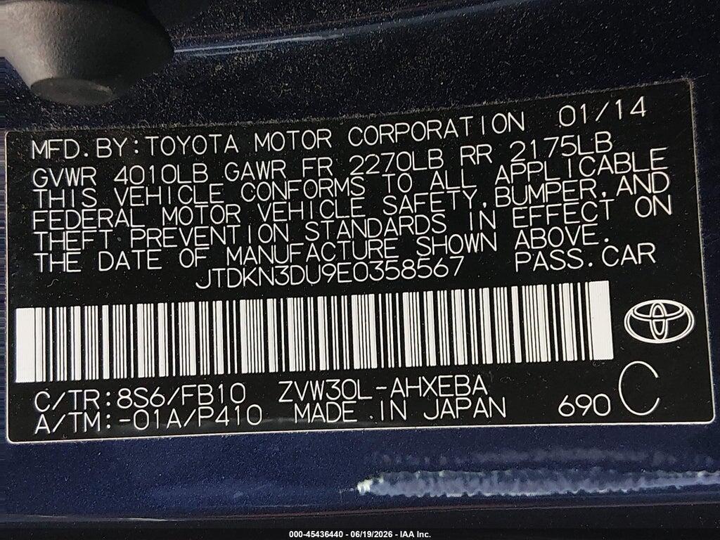 JTDKN3DU9E0358567 2014 TOYOTA PRIUS photo no. 9
