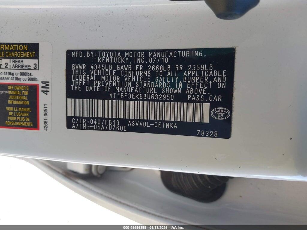 4T1BF3EK6BU632950 2011 TOYOTA CAMRY photo no. 9