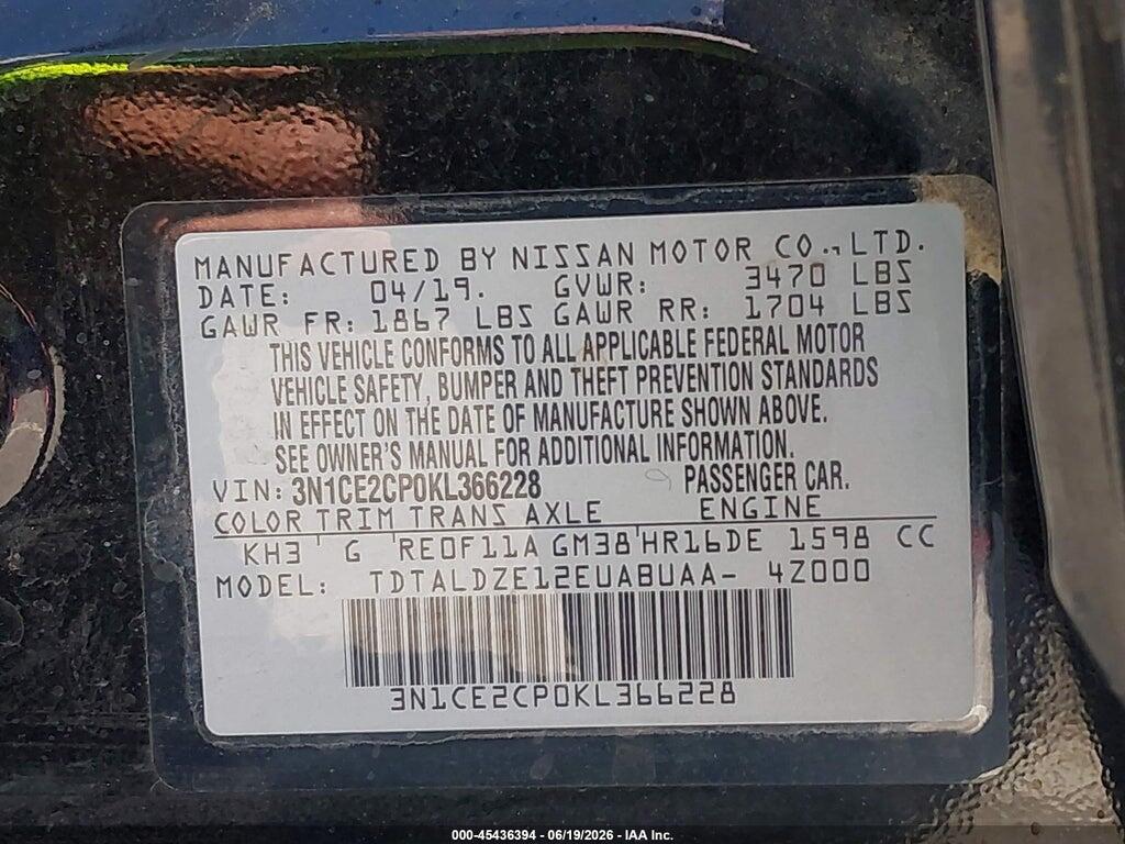 3N1CE2CP0KL366228 2019 NISSAN VERSA NOTE photo no. 9