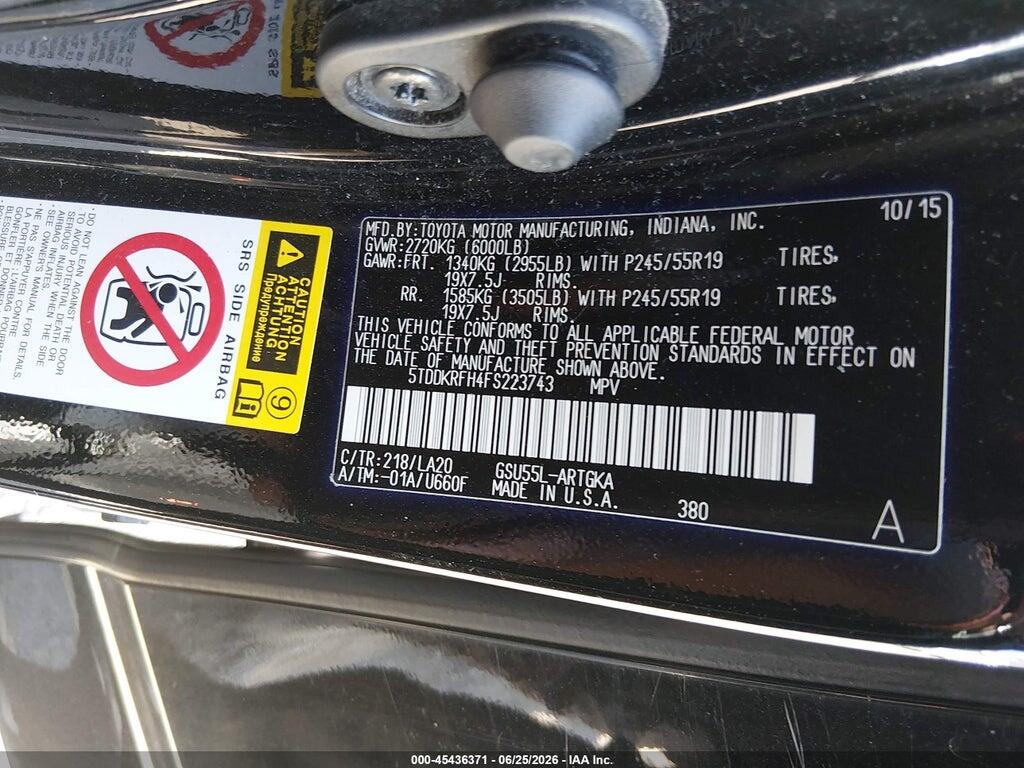 5TDDKRFH4FS223743 2015 TOYOTA HIGHLANDER photo no. 9
