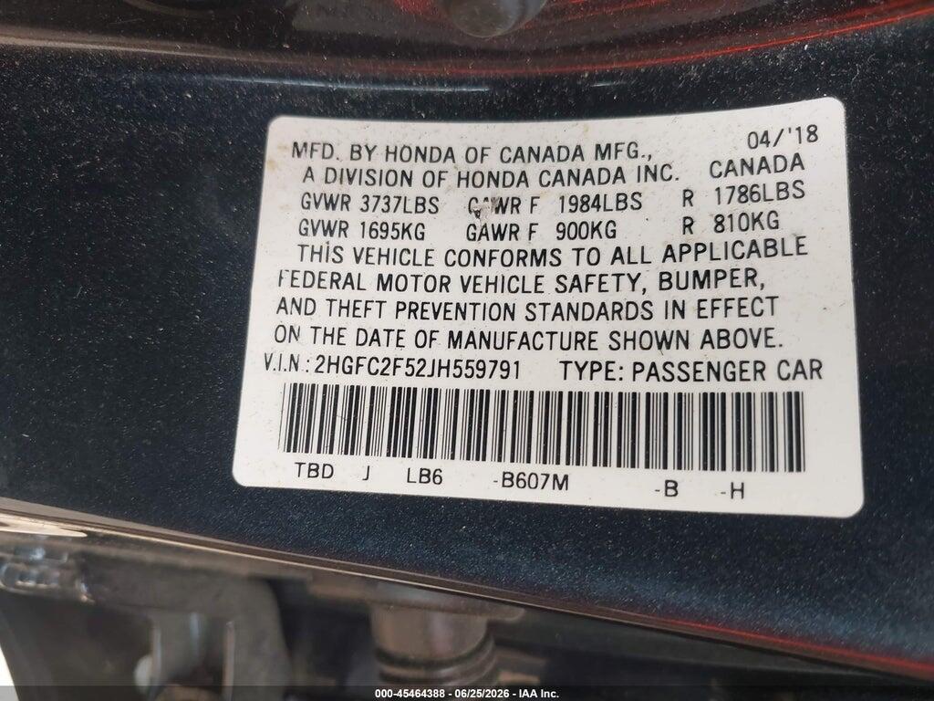 2HGFC2F52JH559791 2018 HONDA CIVIC photo no. 9