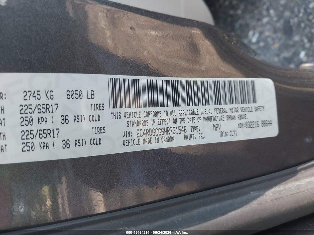 2C4RDGCG6HR731546 2017 DODGE GRAND CARAVAN photo no. 9