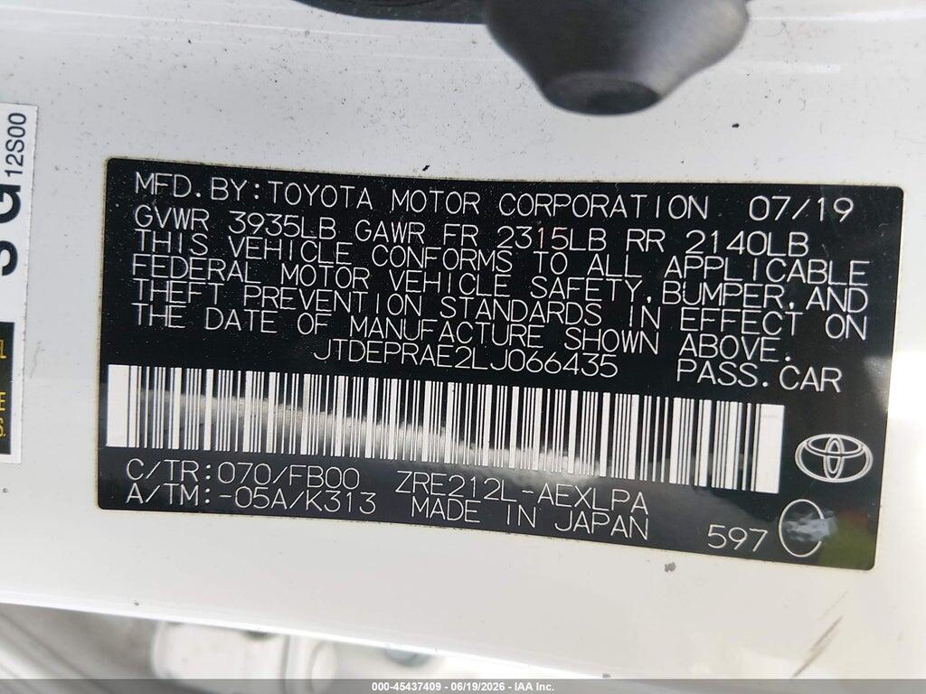 JTDEPRAE2LJ066435 2020 TOYOTA COROLLA photo no. 9