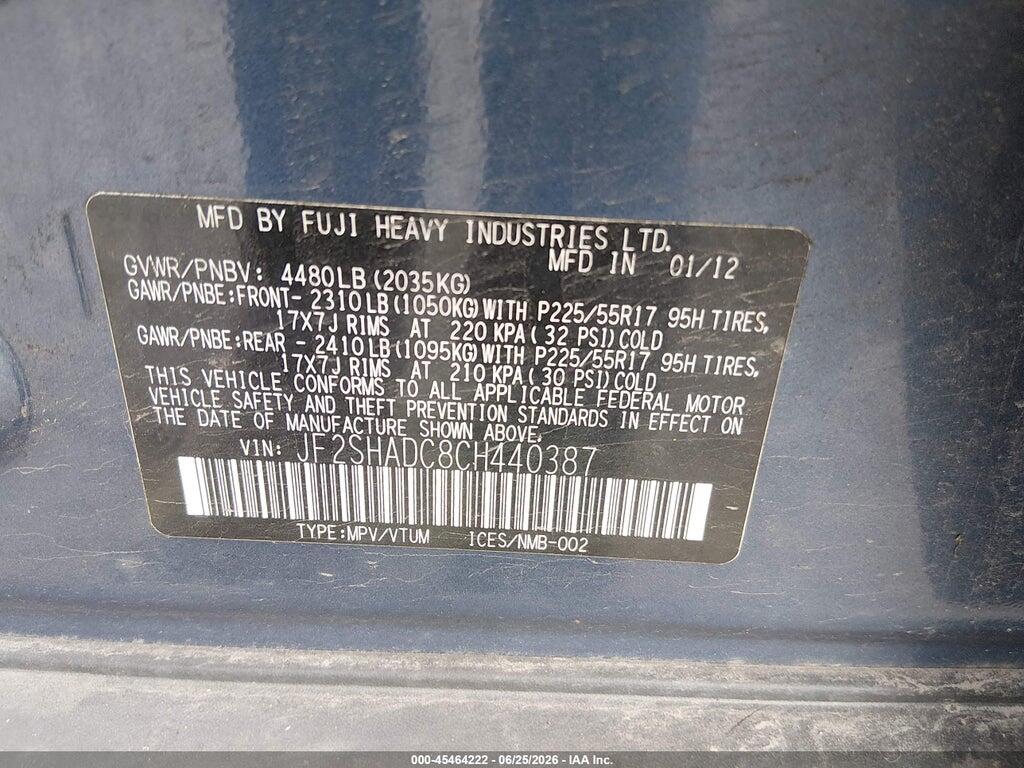 JF2SHADC8CH440387 2012 SUBARU FORESTER photo no. 9