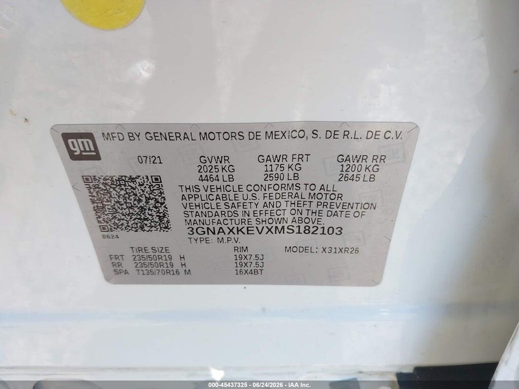 3GNAXKEVXMS182103 2021 CHEVROLET EQUINOX photo no. 9