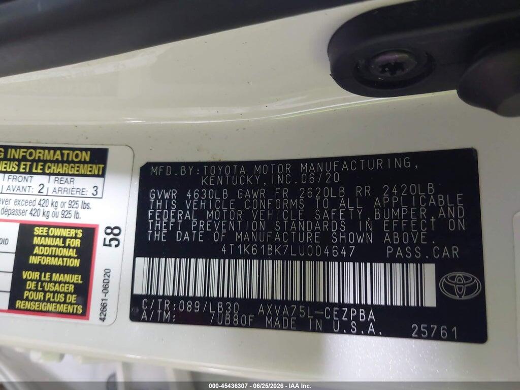 4T1K61BK7LU004647 2020 TOYOTA CAMRY photo no. 9