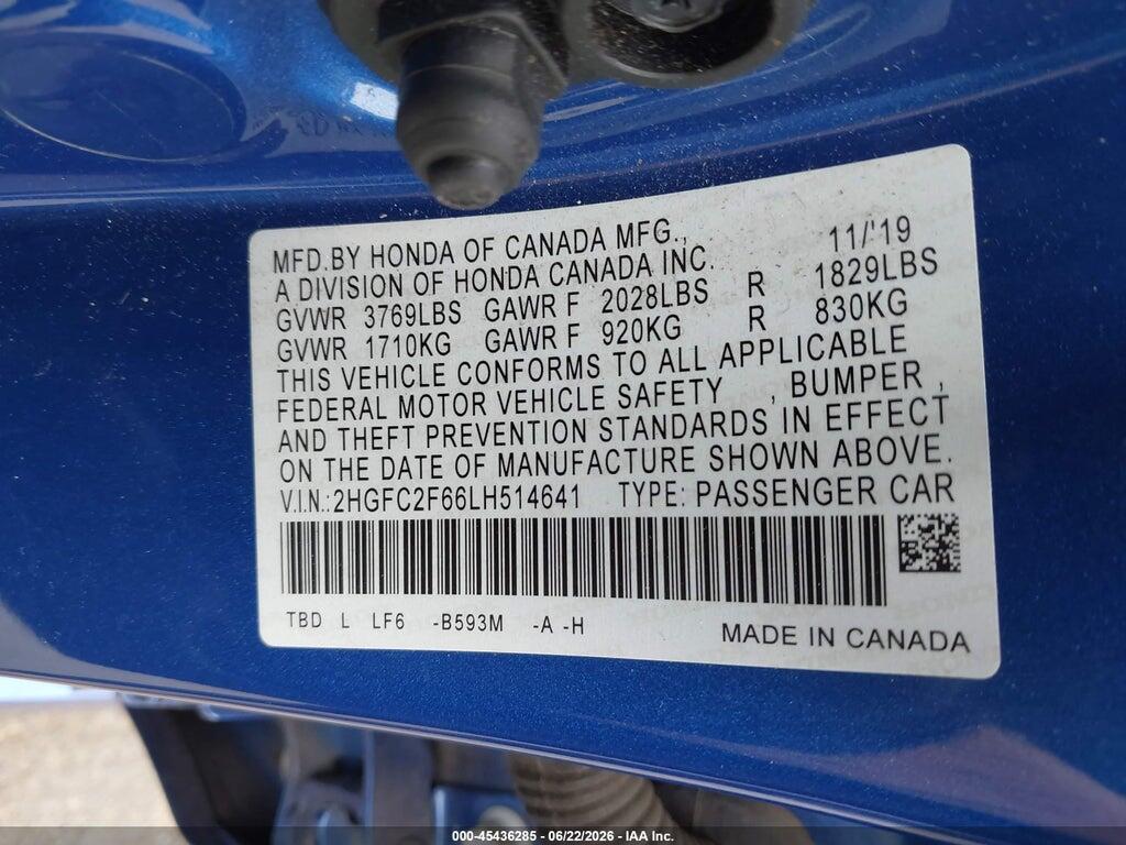 2HGFC2F66LH514641 2020 HONDA CIVIC photo no. 9