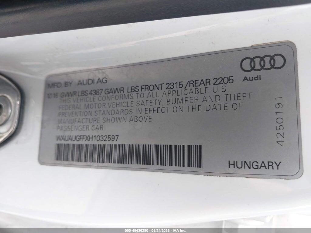 WAUAUGFFXH1032597 2017 AUDI A3 photo no. 9