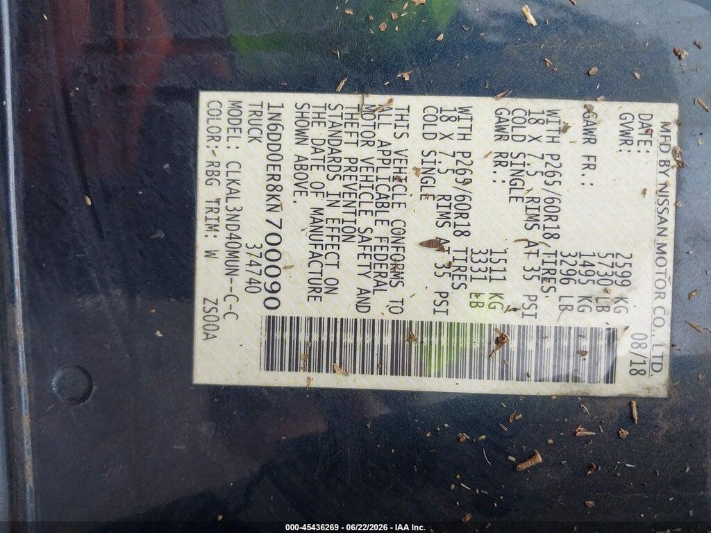 1N6DD0ER8KN700090 2019 NISSAN FRONTIER photo no. 9