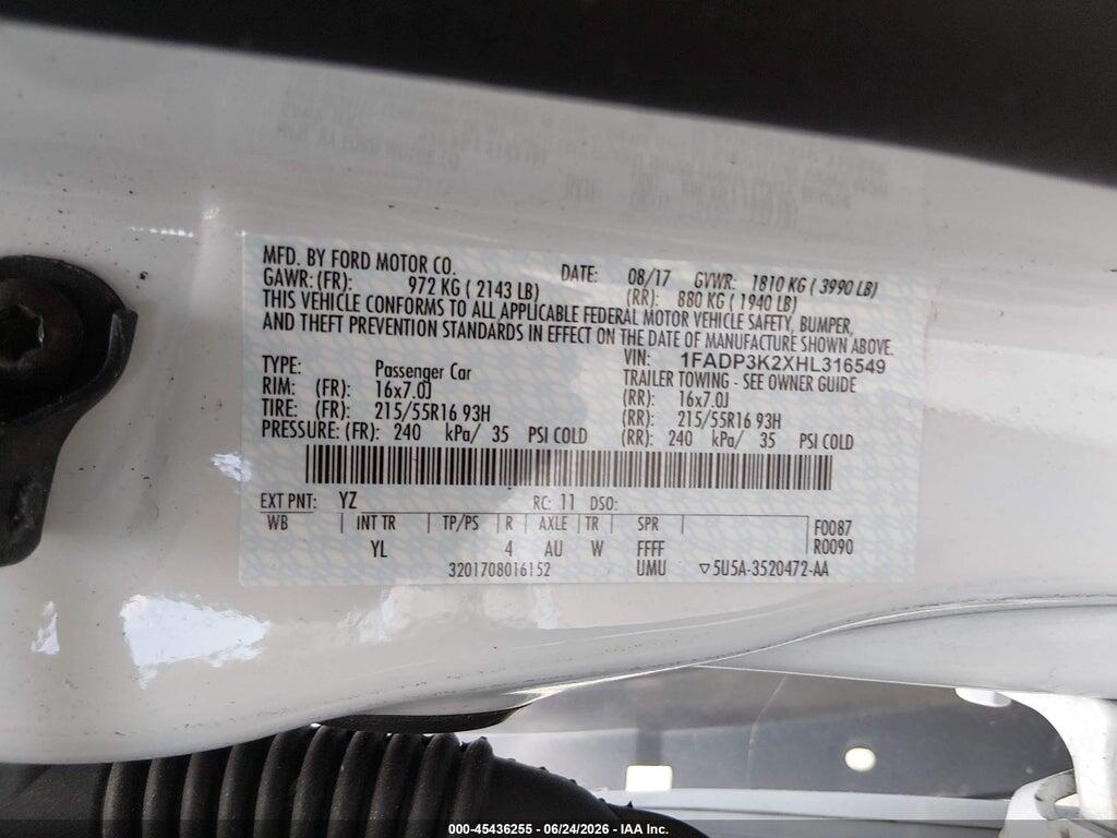 1FADP3K2XHL316549 2017 FORD FOCUS photo no. 9