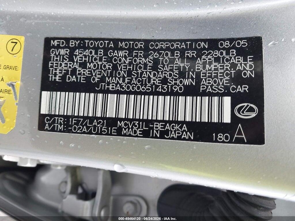 JTHBA30G065143190 2006 LEXUS ES 330 photo no. 9