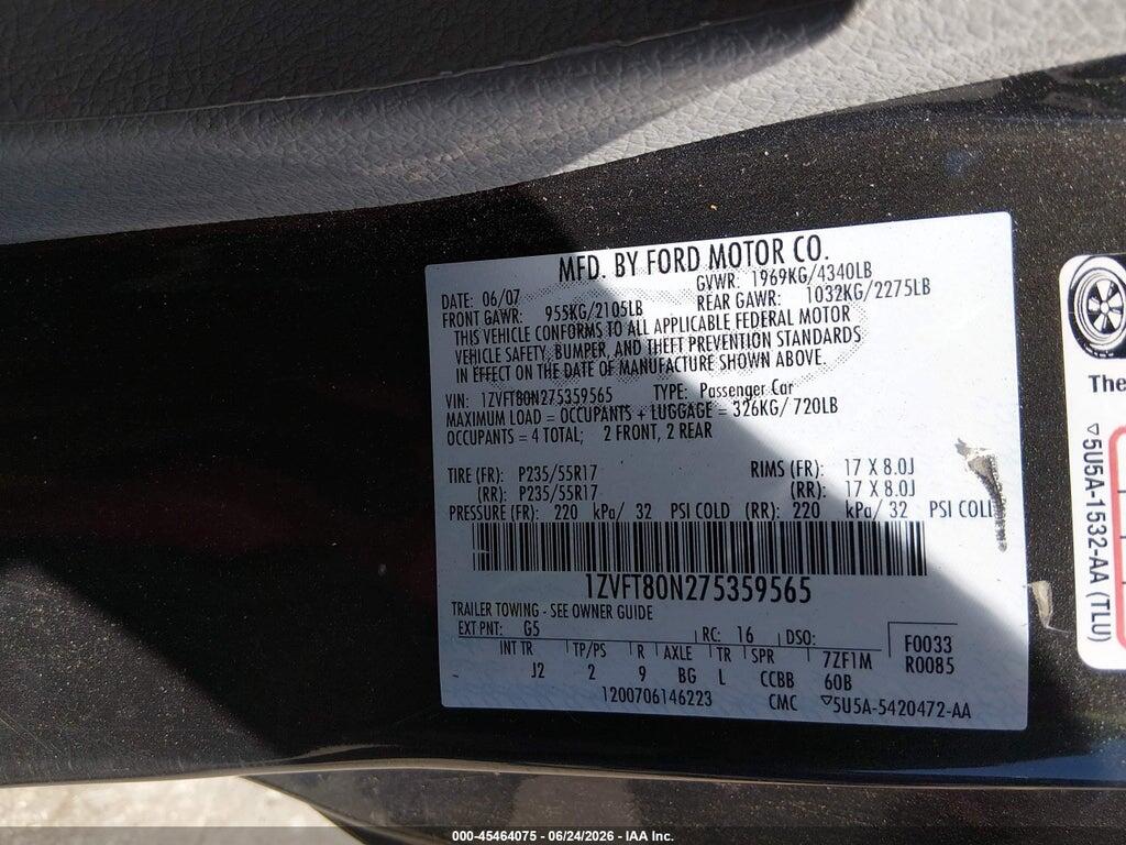 1ZVFT80N275359565 2007 FORD MUSTANG photo no. 9