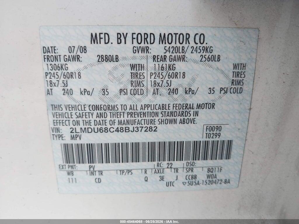 2LMDU68C48BJ37282 2008 LINCOLN MKX photo no. 9