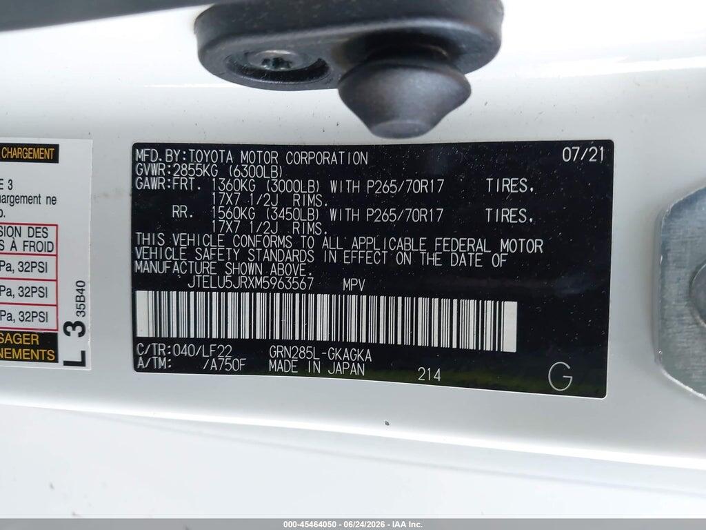 JTELU5JRXM5963567 2021 TOYOTA 4RUNNER photo no. 9