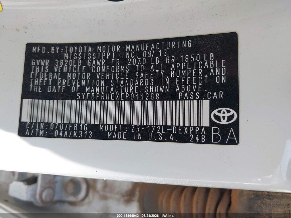 5YFBPRHEXEP011268 2014 TOYOTA COROLLA photo no. 9