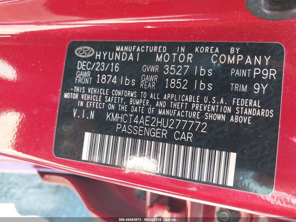KMHCT4AE2HU277772 2017 HYUNDAI ACCENT photo no. 9