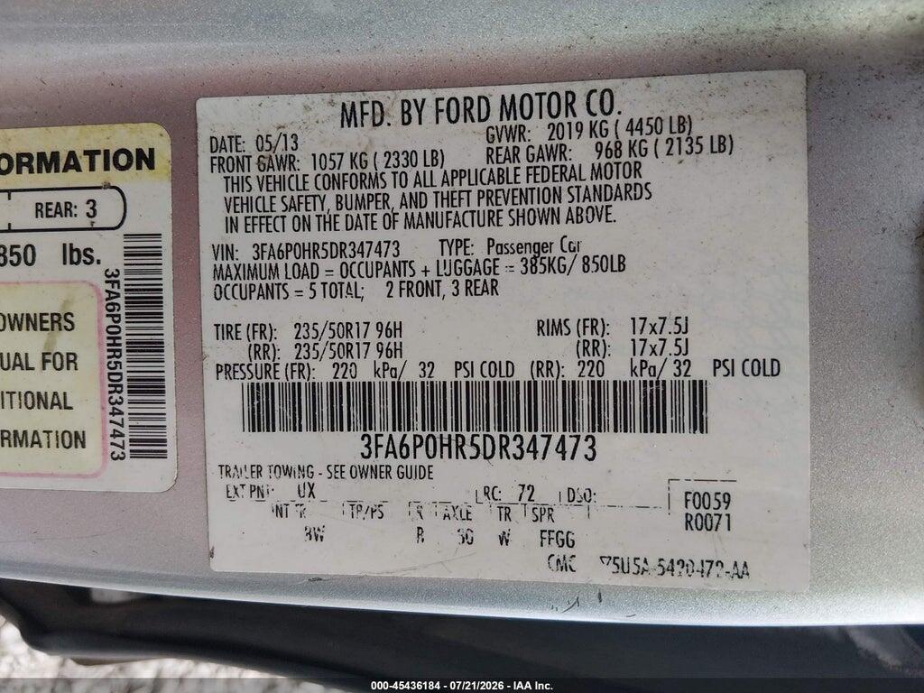 3FA6P0HR5DR347473 2013 FORD FUSION photo no. 9