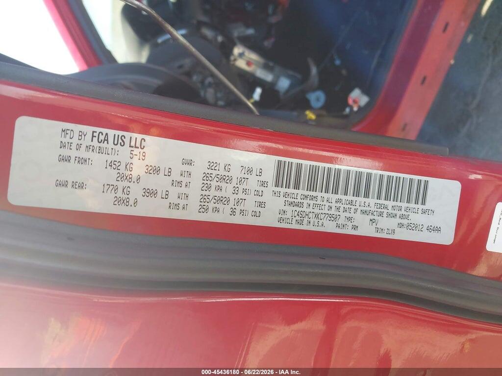 1C4SDHCTXKC779507 2019 DODGE DURANGO photo no. 9