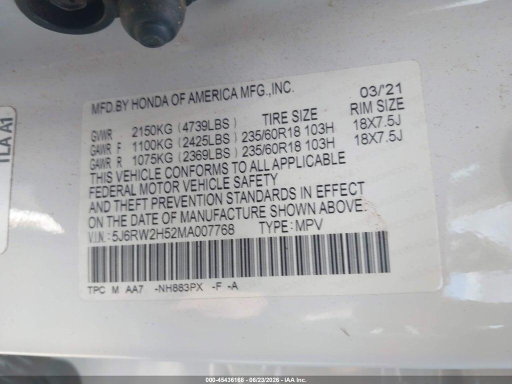 5J6RW2H52MA007768 2021 HONDA CR-V photo no. 9