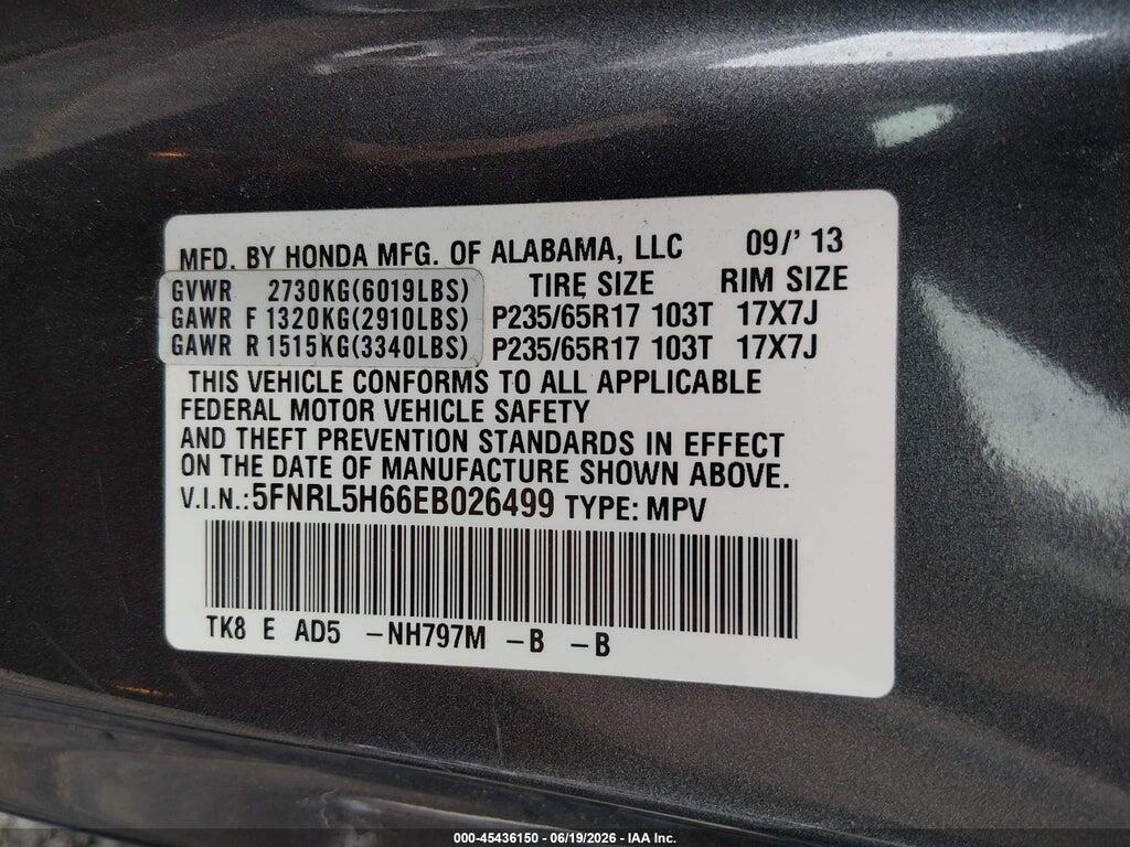 5FNRL5H66EB026499 2014 HONDA ODYSSEY photo no. 9