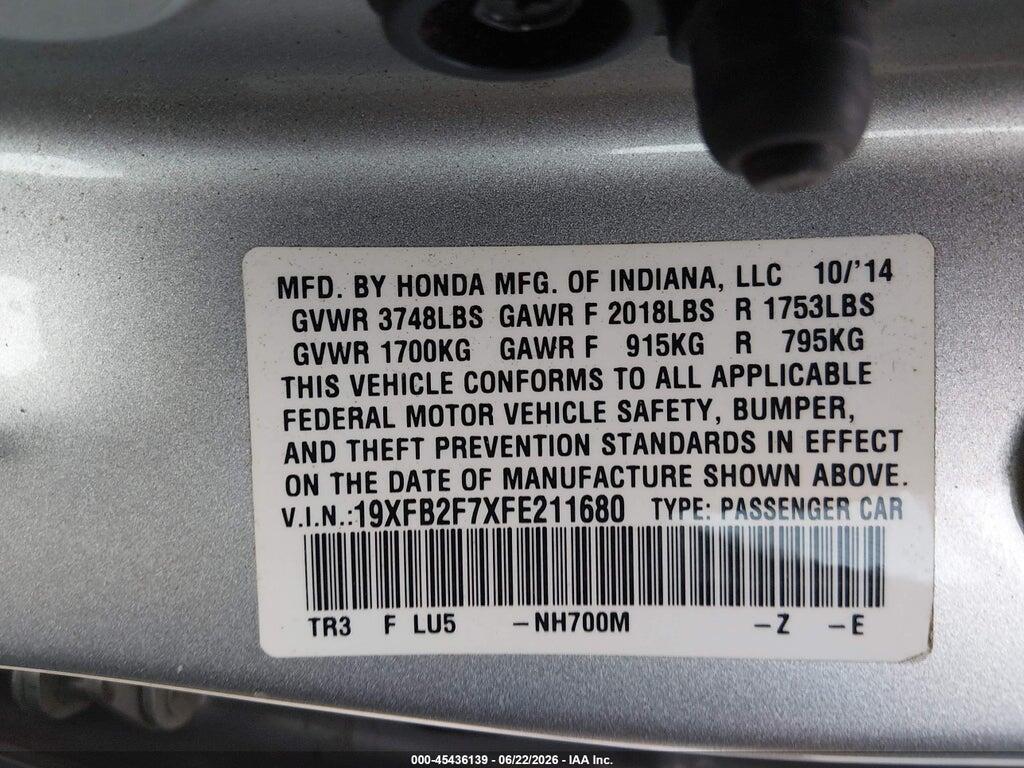 19XFB2F7XFE211680 2015 HONDA CIVIC photo no. 9