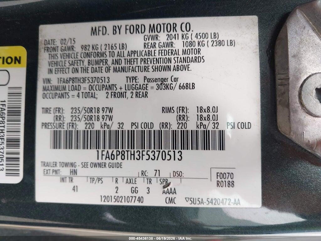 1FA6P8TH3F5370513 2015 FORD MUSTANG photo no. 9