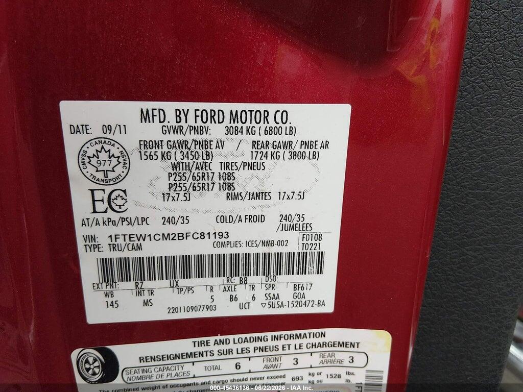 1FTEW1CM2BFC81193 2011 FORD F-150 photo no. 9