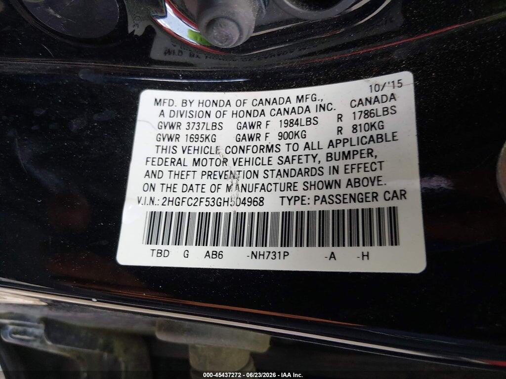 2HGFC2F53GH504968 2016 HONDA CIVIC photo no. 9