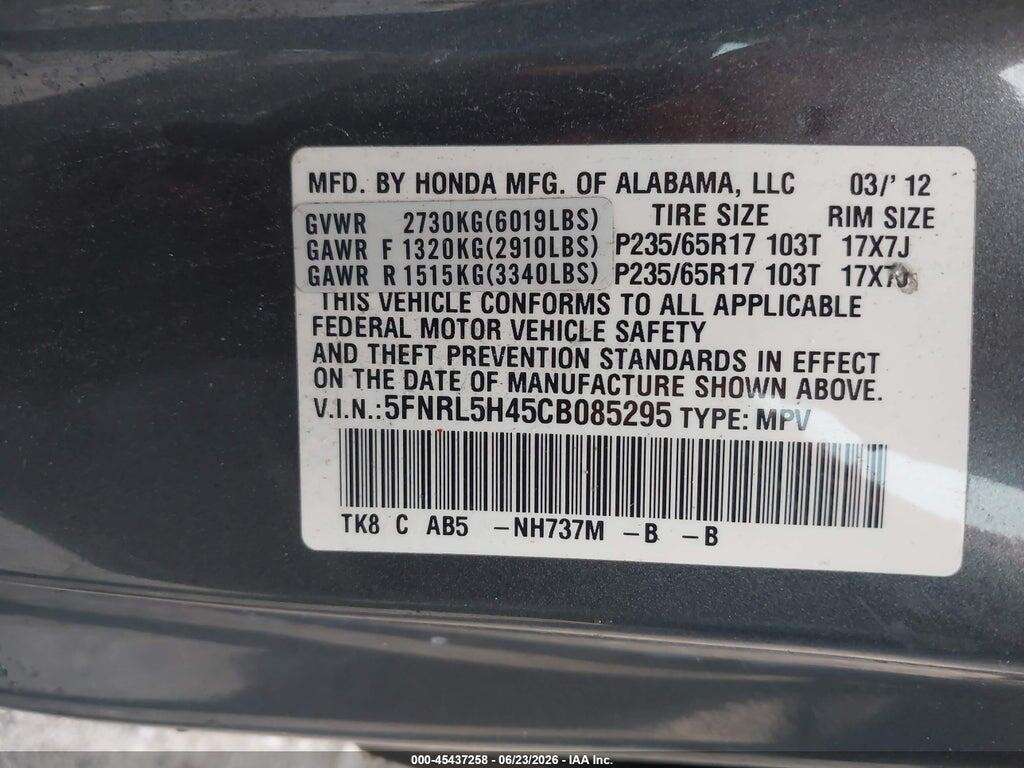 5FNRL5H45CB085295 2012 HONDA ODYSSEY photo no. 9