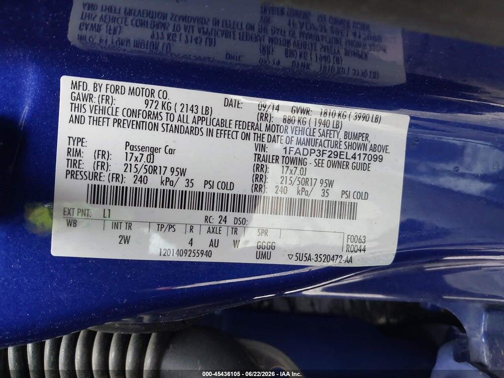 1FADP3F29EL417099 2014 FORD FOCUS photo no. 9