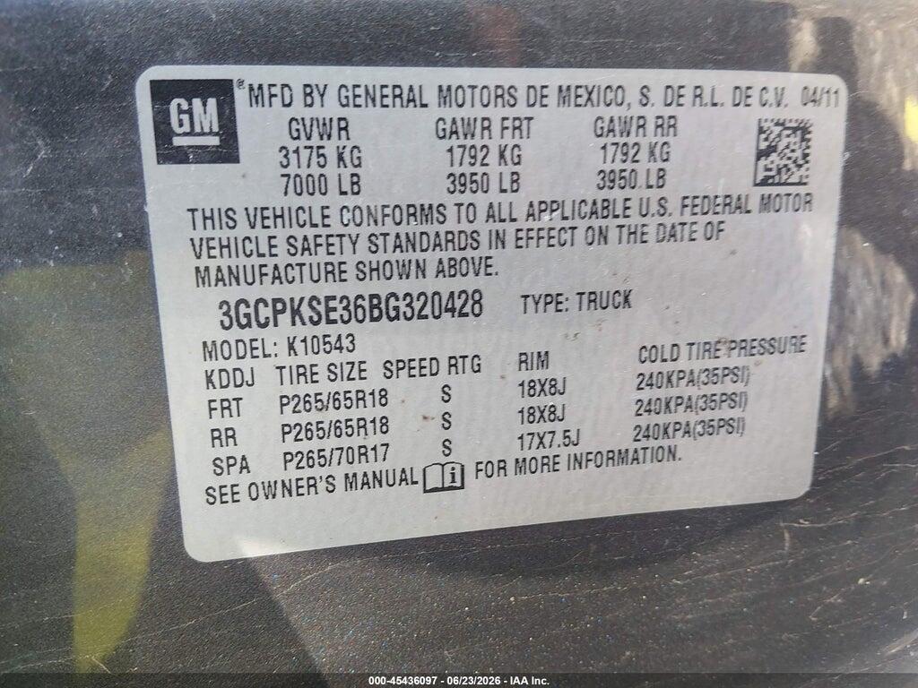3GCPKSE36BG320428 2011 CHEVROLET SILVERADO 1500 photo no. 9