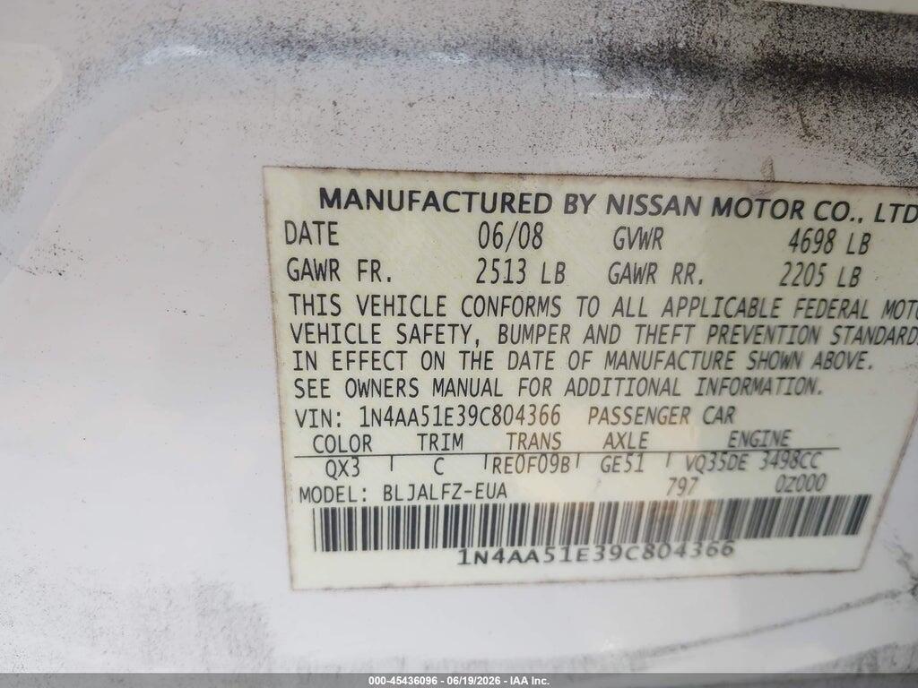 1N4AA51E39C804366 2009 NISSAN MAXIMA photo no. 9