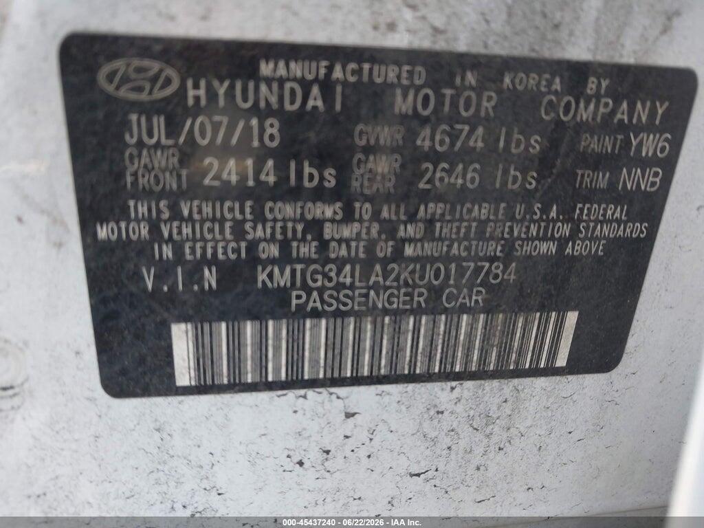 KMTG34LA2KU017784 2019 GENESIS G70 photo no. 9