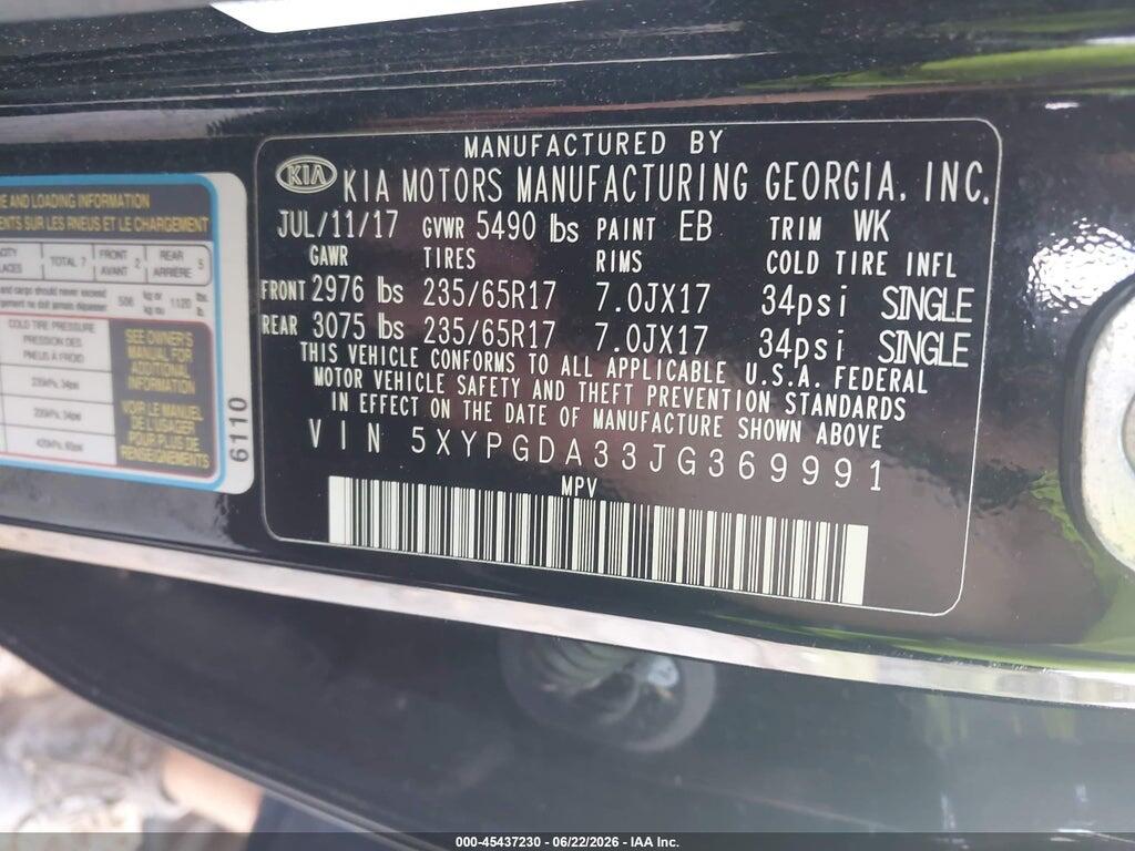 5XYPGDA33JG369991 2018 KIA SORENTO photo no. 9