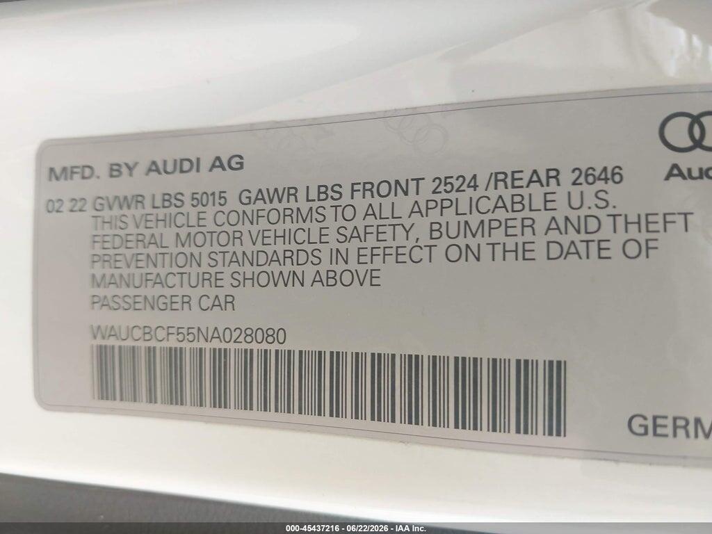 WAUCBCF55NA028080 2022 AUDI A5 SPORTBACK photo no. 9