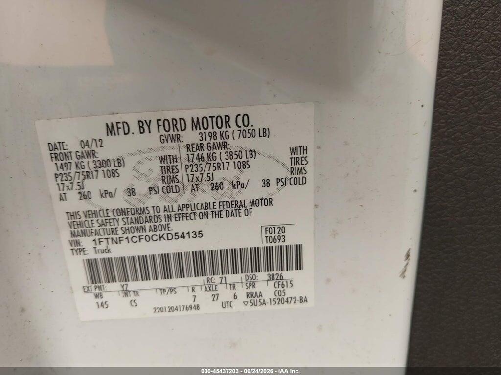 1FTNF1CF0CKD54135 2012 FORD F-150 photo no. 9